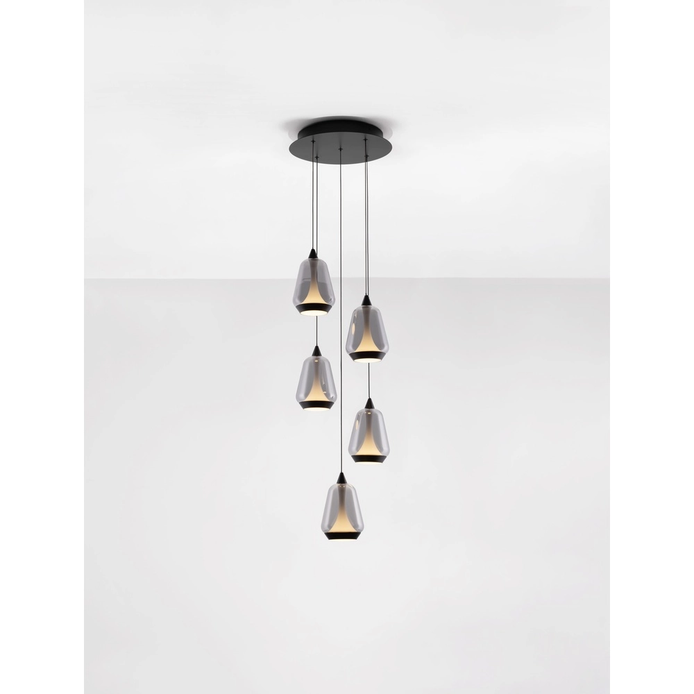 Design hanglamp Alish 5-lichts smoke glas Lyora 5212017477729