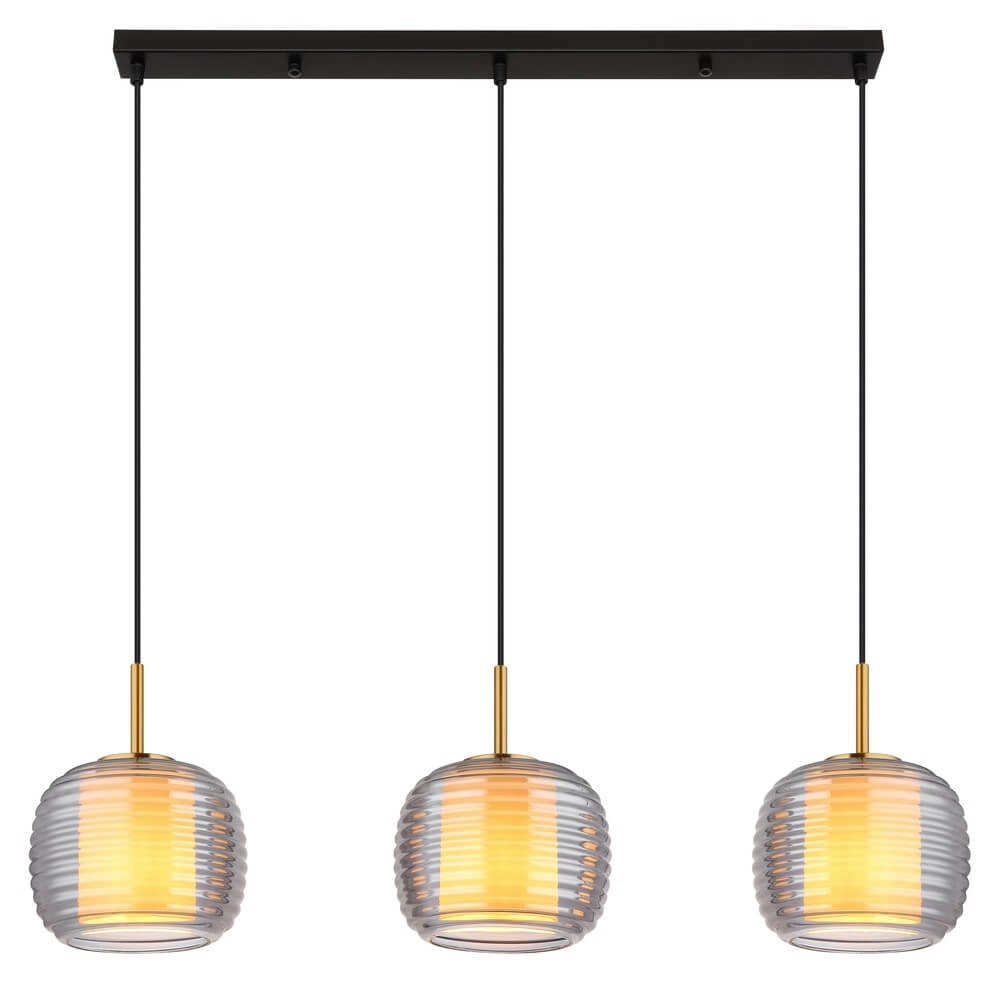 Design hanglamp Lampigna zwart met amber glas 3-lichts Globo 9007371471614