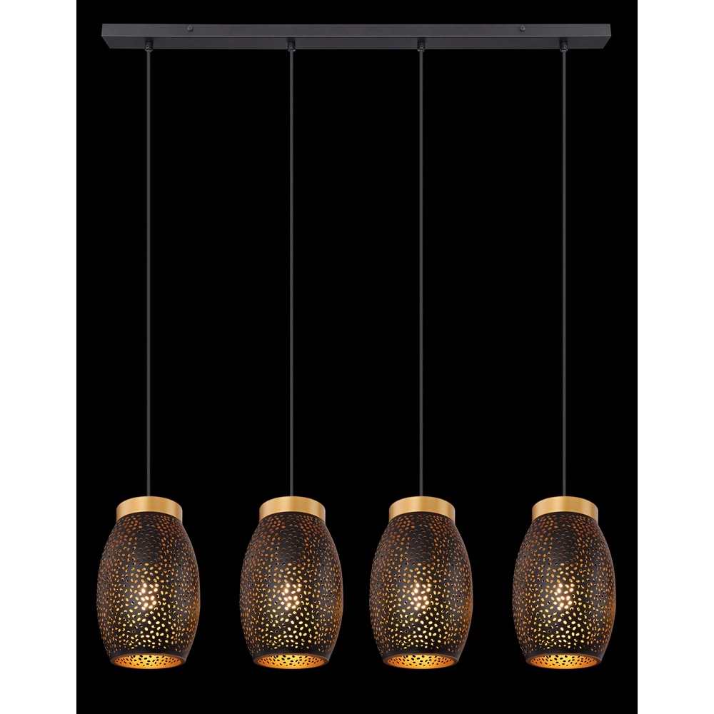 4-lichts hanglamp Narri zwart met goud - kleine gaatjes Globo 9007371392667