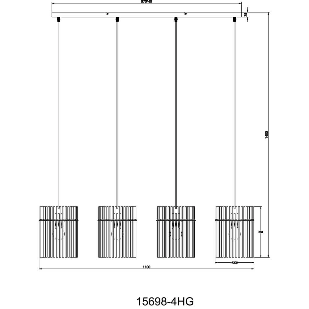 Zwarte hanglamp Gorley met groen glas 4-lichts Globo 9007371465989