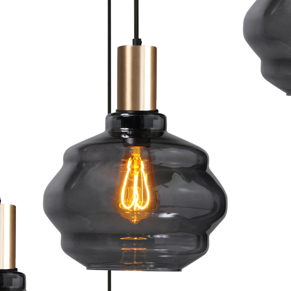 5-lichts vide hanglamp - goud - Porto met Ball smoke glazen - Ø 24cm Masterlight 8718121271019