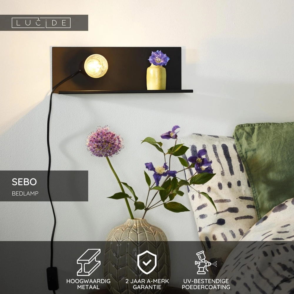 Bedlampje Sebo zwart Lucide 5411212061287