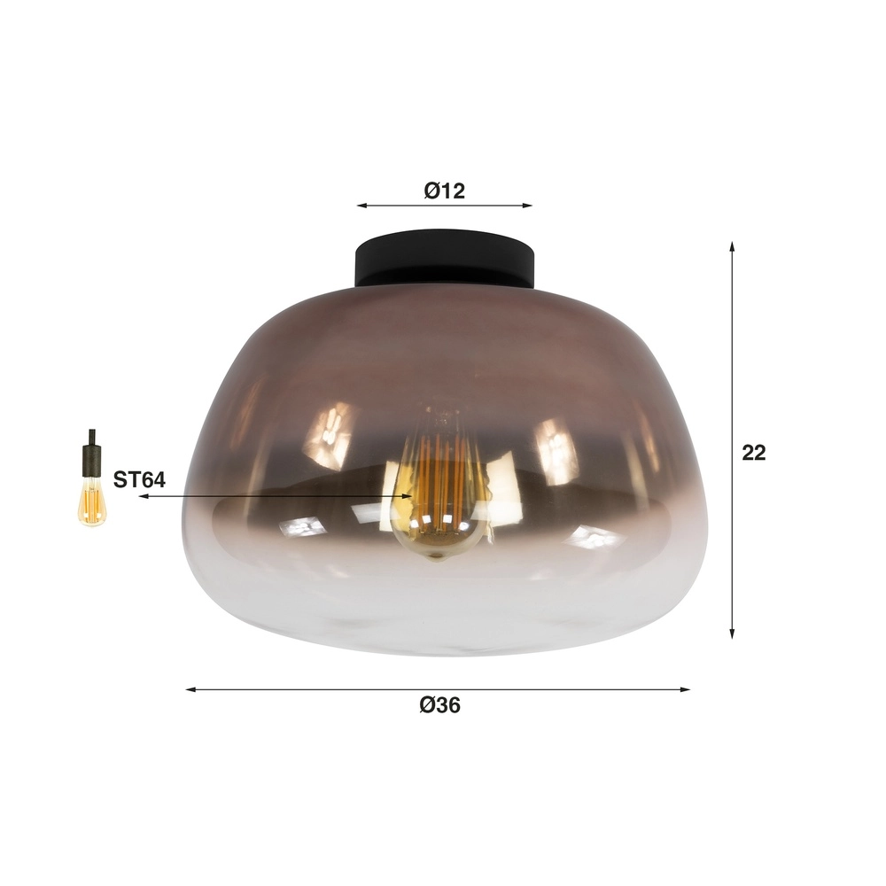 Glazen plafondlamp Pulse Ø 36cm - koper glas Lyora 8716803512054