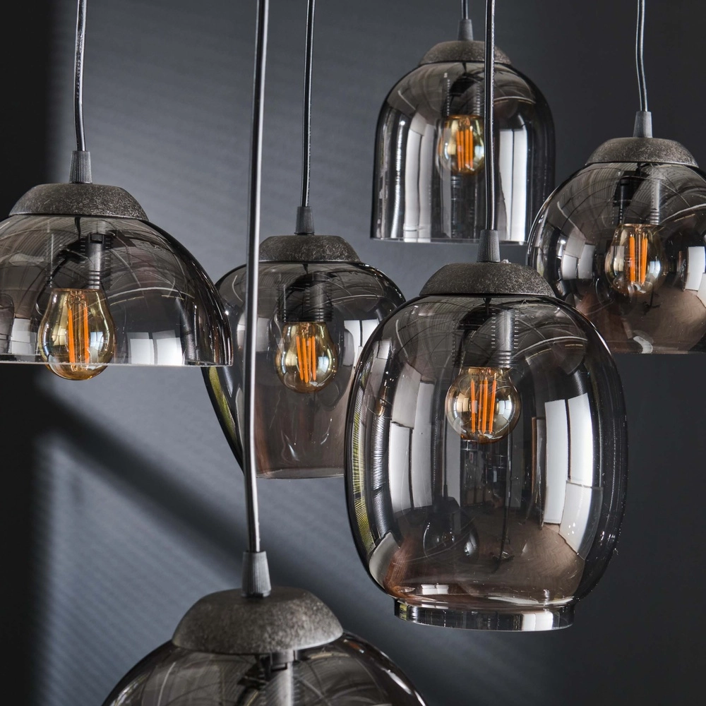 Eettafel hanglamp Mix 5x E27 - Ø 43cm - smoke glas Lyora 8716803512290
