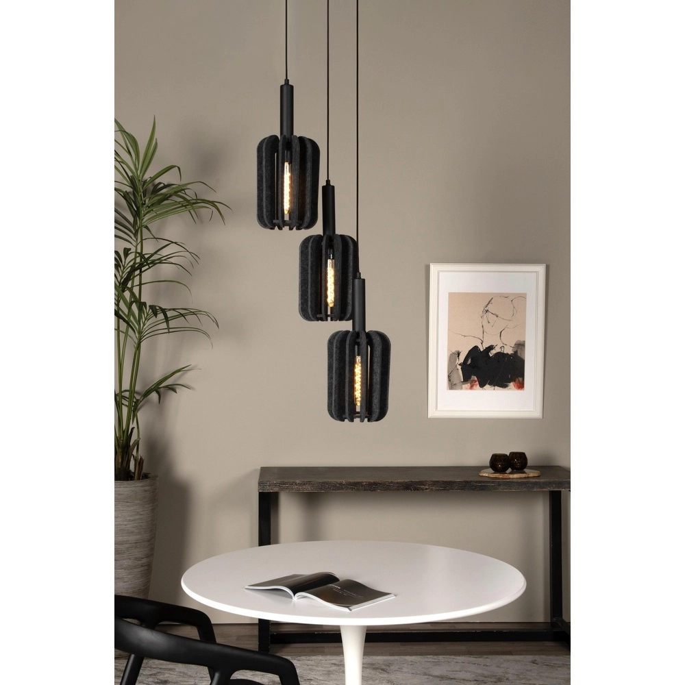 Strakke hanglamp Rafal 3-lichts rond zwart met grijs Lucide 5411212452788