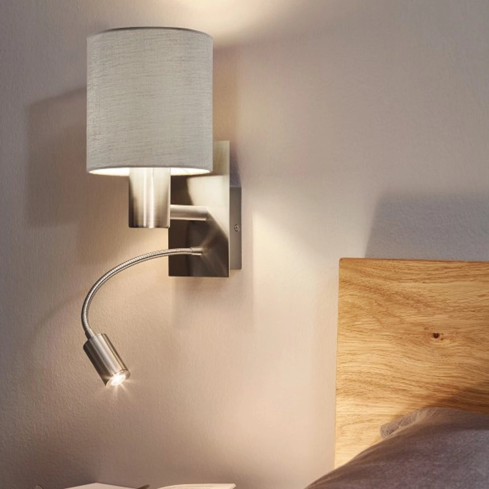 Wandlamp Pasteri taupe kap met leeslampje Eglo 9002759964788