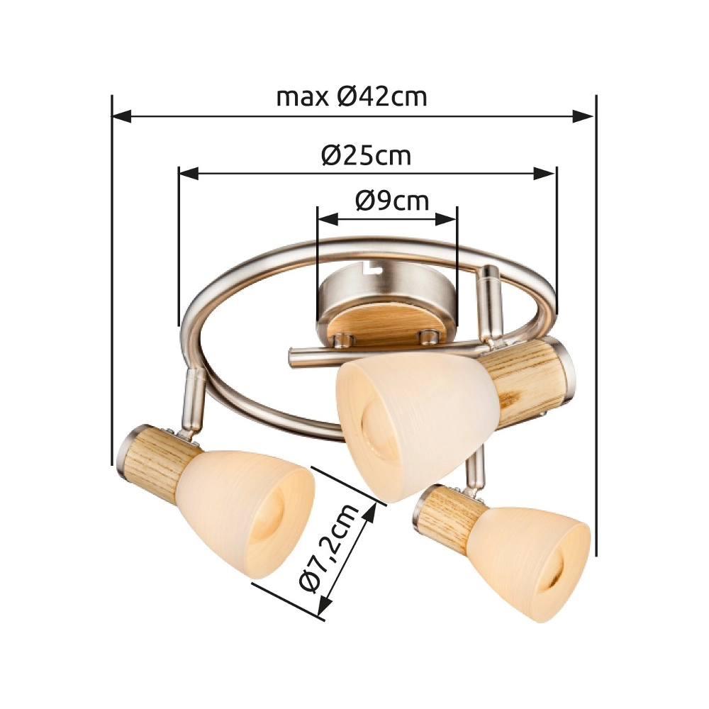 Plafondlamp Gylfi nikkel met hout 3-lichts Globo 9007371349548