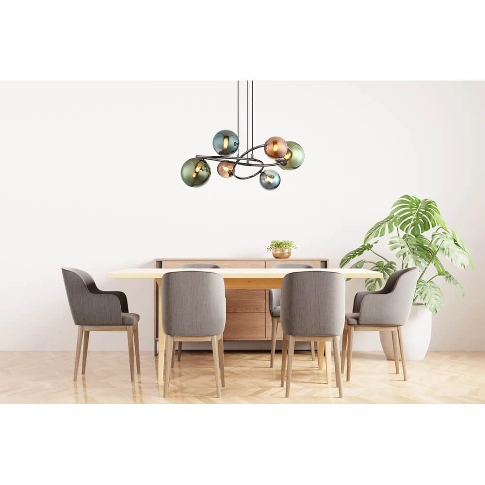 Zwarte hanglamp Riha gekleurd glas 6-lichts Globo 9007371447114