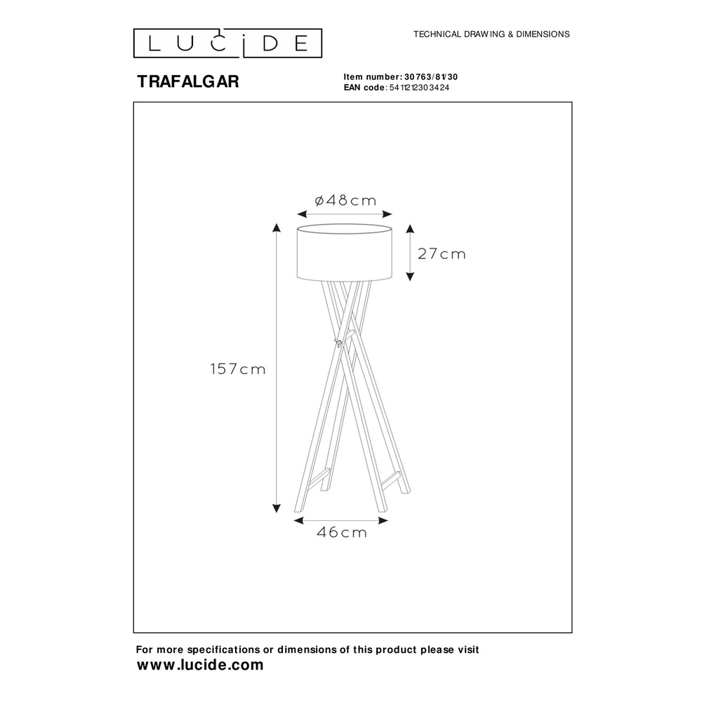 Vloerlamp Trafalgar zwart Lucide 5411212303424