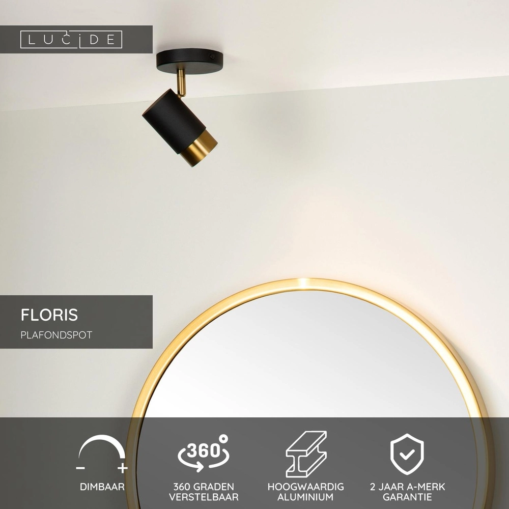 Plafondspot Floris zwart Lucide 5411212351760