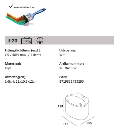 Overschilderbare wandspot Plaster Round Up - Down wit Artdelight 8719831733293