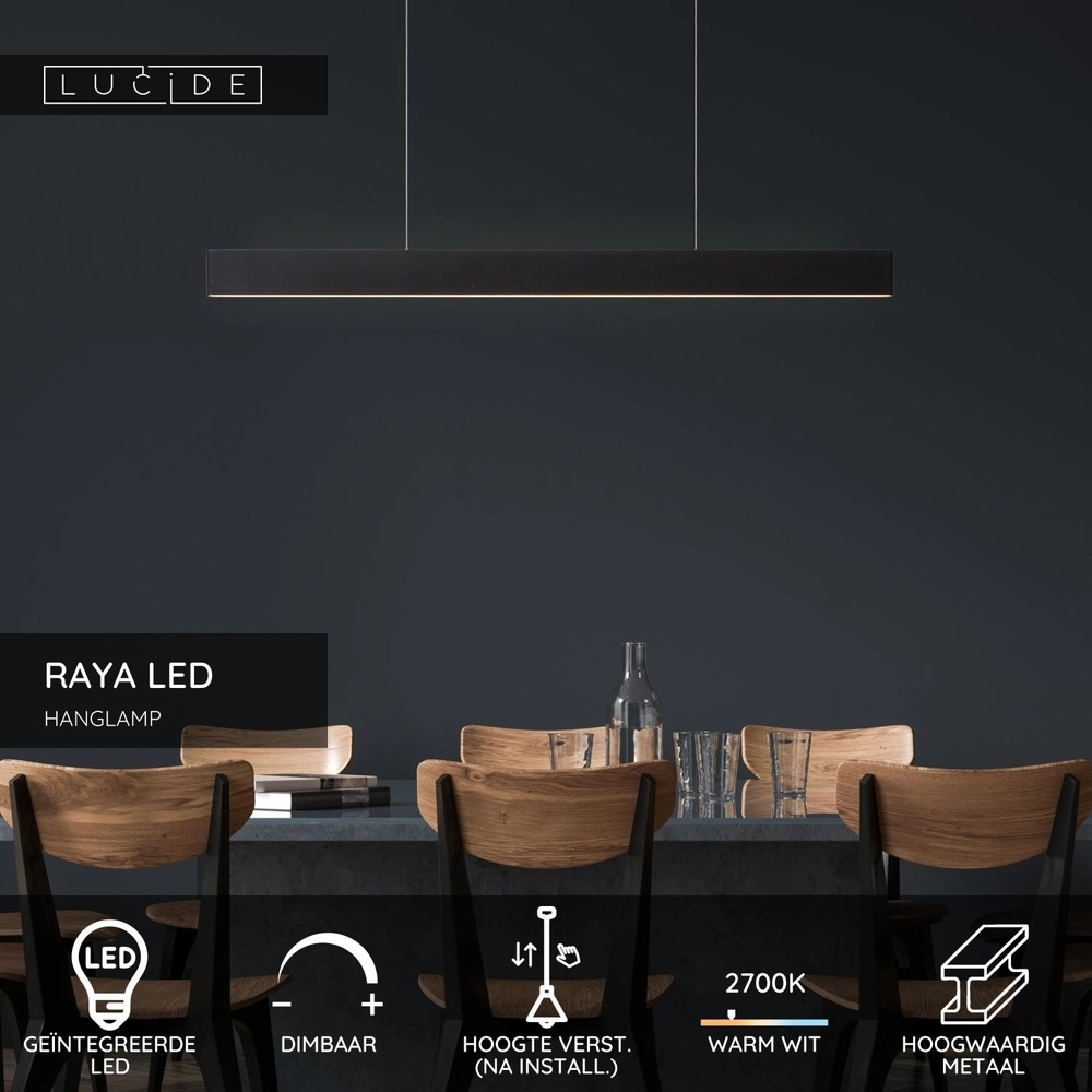 Moderne hanglamp Raya Led zwart Lucide 5411212452269