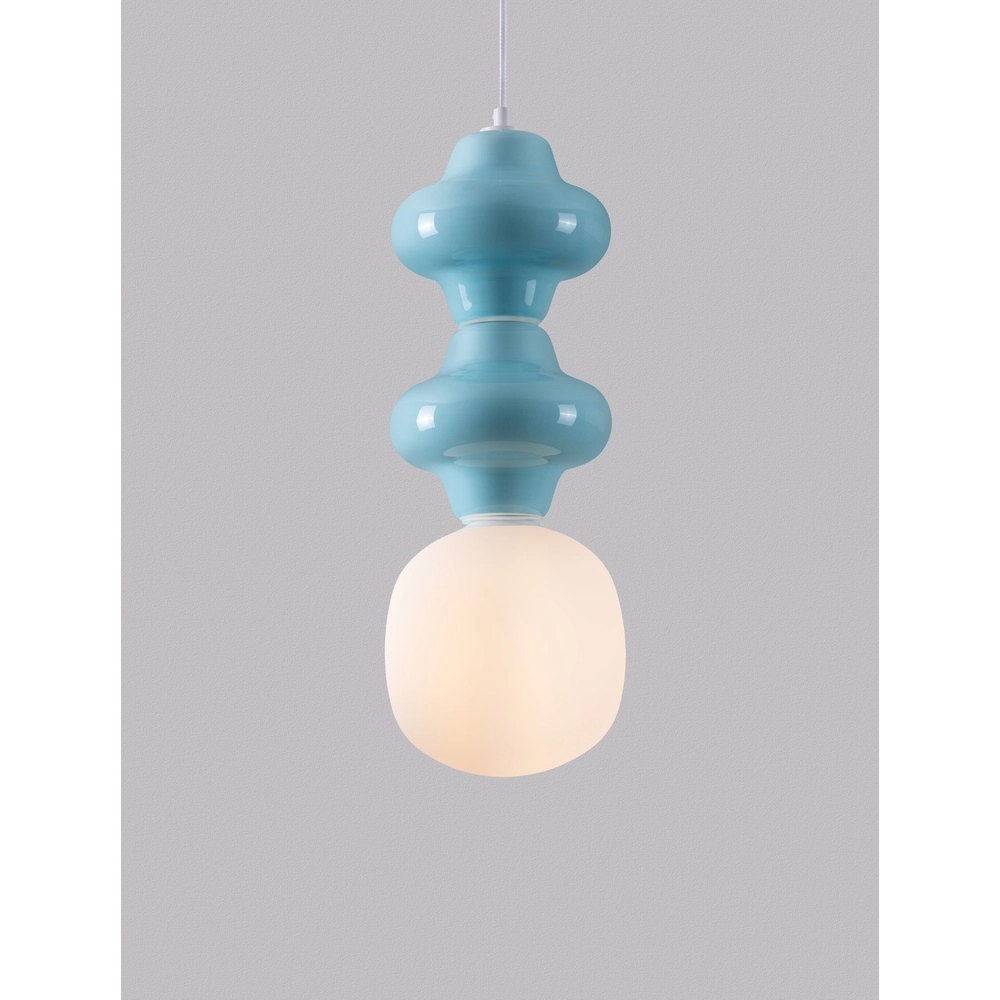 Hanglamp Clio M blauw keremiek met wit glas