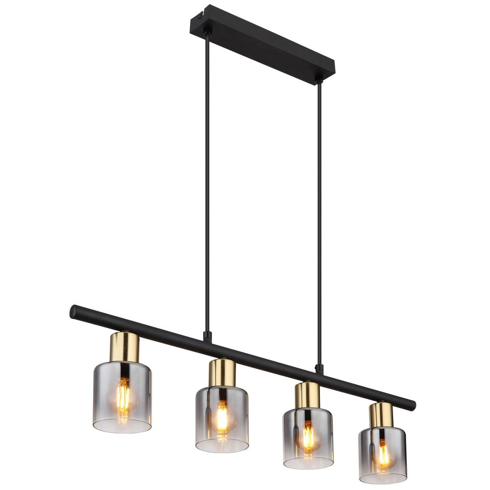 4-lichts hanglamp Hollsy zwart met smoke glas