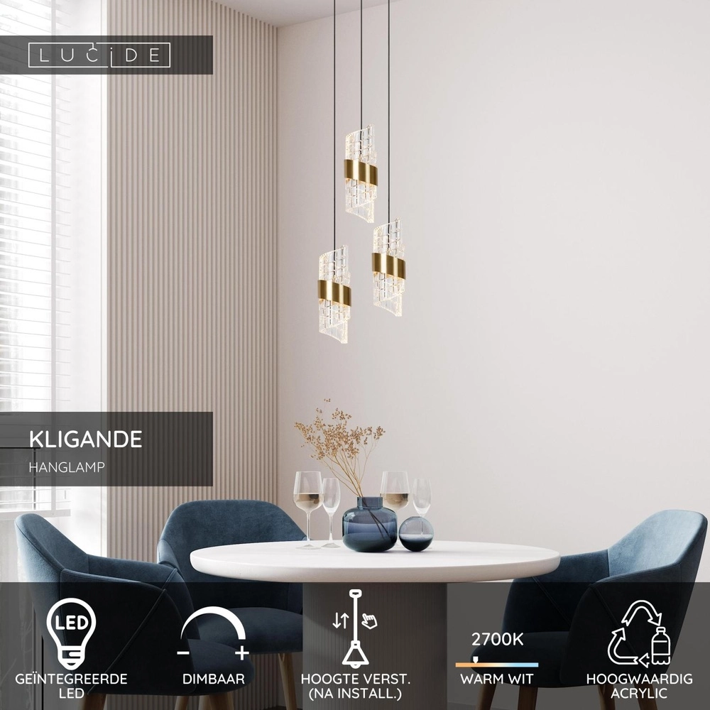 Design hanglamp Kligande 3-lichts goud Lucide 5411212134608