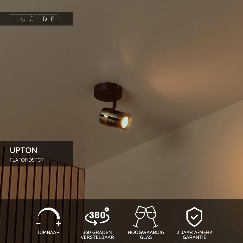 Plafondspot Upton enkel zwart Lucide 5411212570017