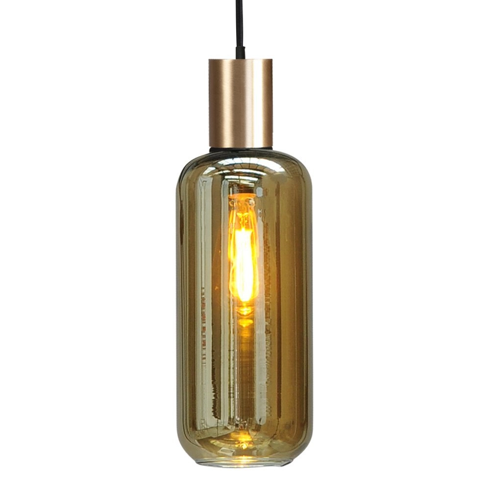 Zwarte pendel hanglamp Bounty goud met cilinderglas Masterlight 8718121248424