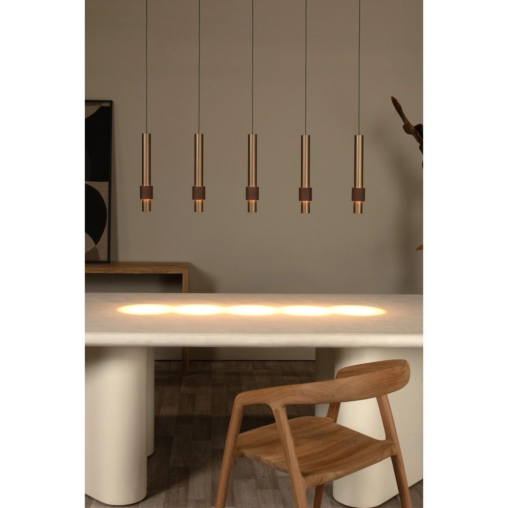Strakke hanglamp Margary 5-lichts koffie bruin Lucide 5411212241900