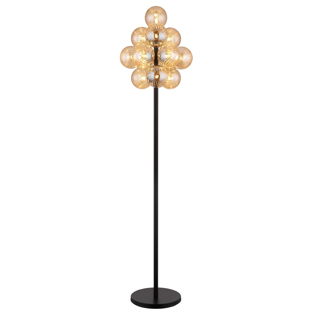 Zwarte vloerlamp Conor met amber glas