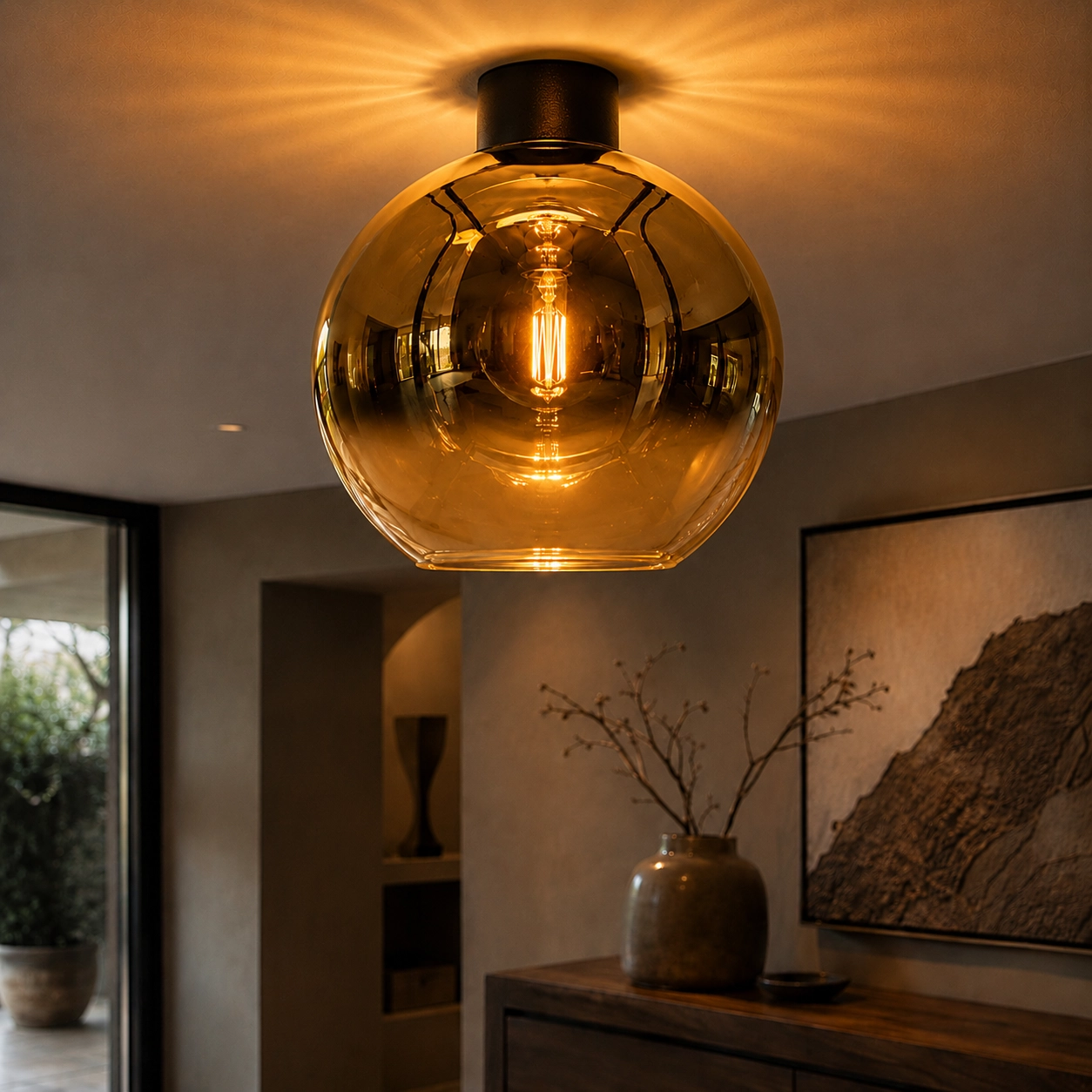Ø 40cm plafondlamp Rosario met goud glas