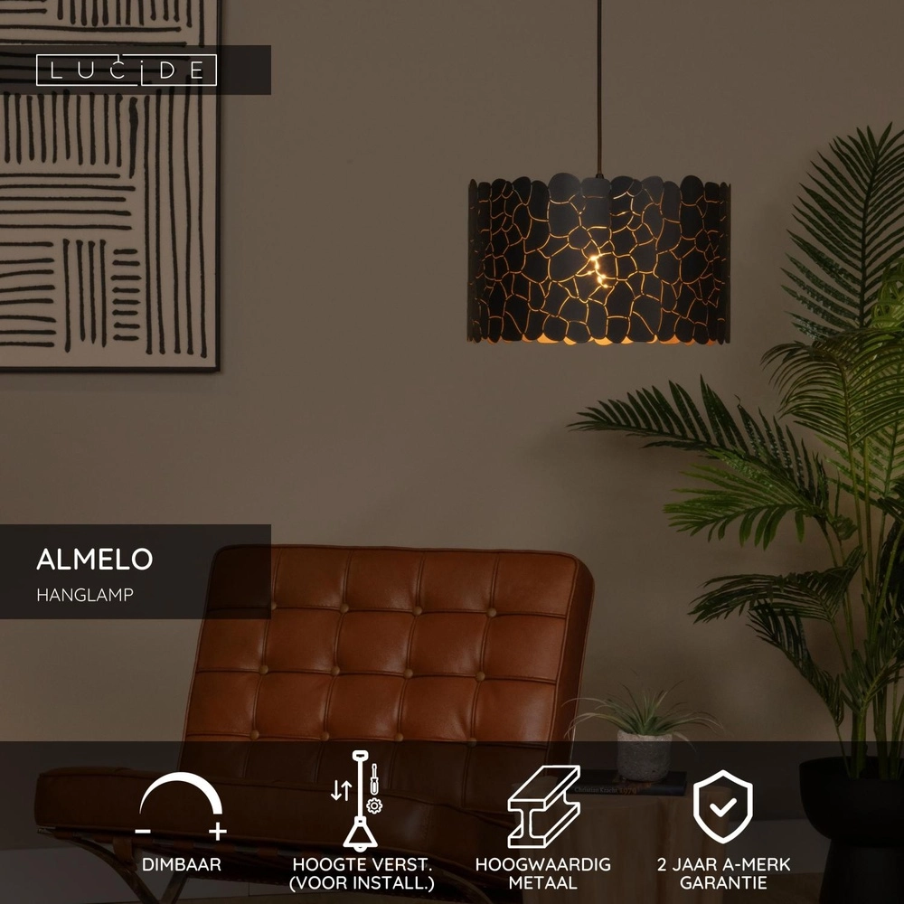 Hanglamp Almelo zwart met gouden binnenkant Ø 40cm Lucide 5411212211897