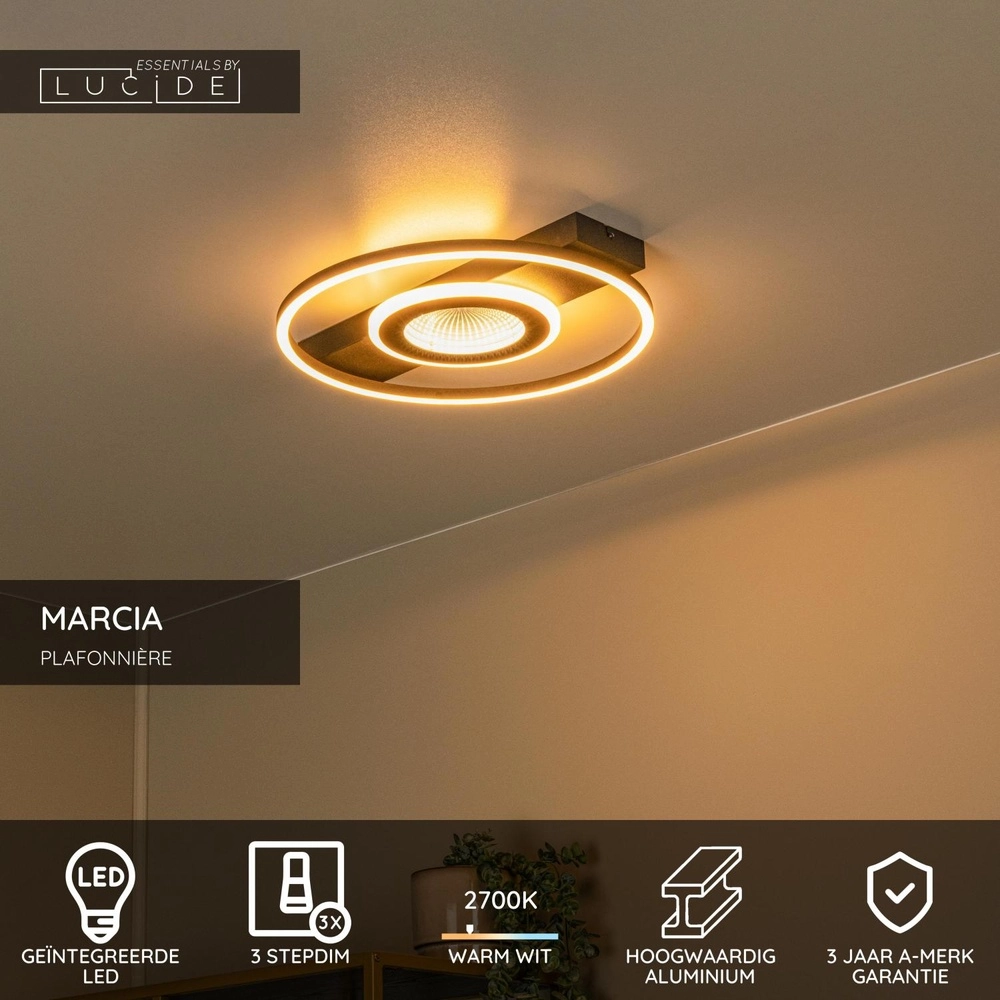 Moderne plafondlamp Marcia zwart Lucide 5411212531179