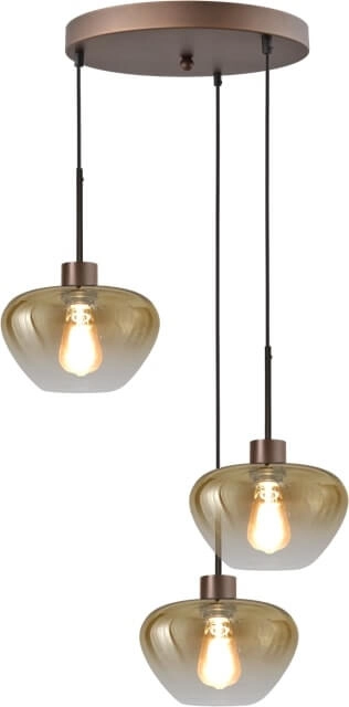 3-lichts hanglamp Genua bruin met 3x goud glas Ø 24cm