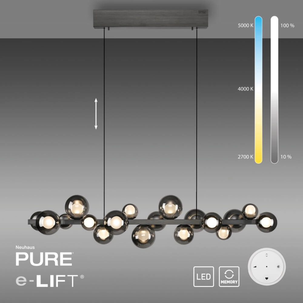 Unieke hanglamp Pure E-Popup 18-lichts grijs Paul Neuhaus 4012248384411