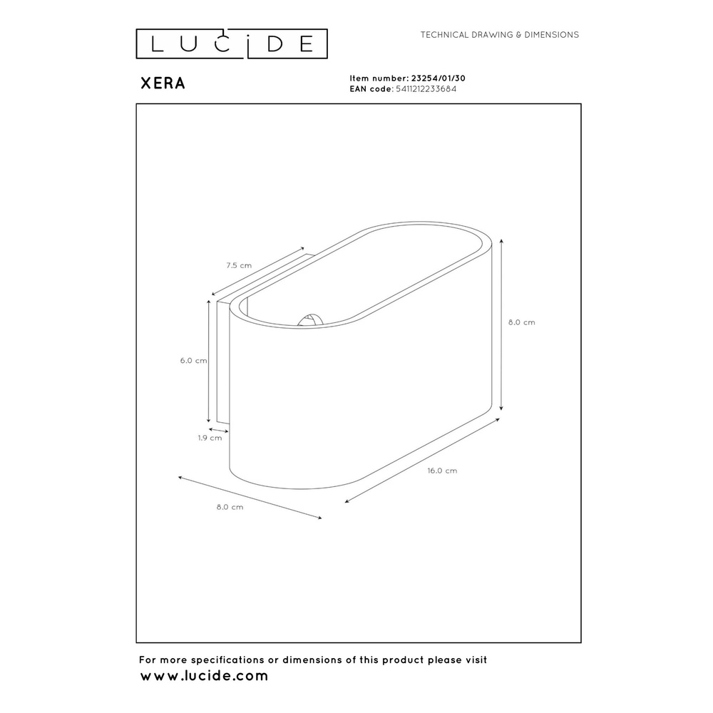 Wandlamp Xera 16cm zwart Lucide 5411212233684