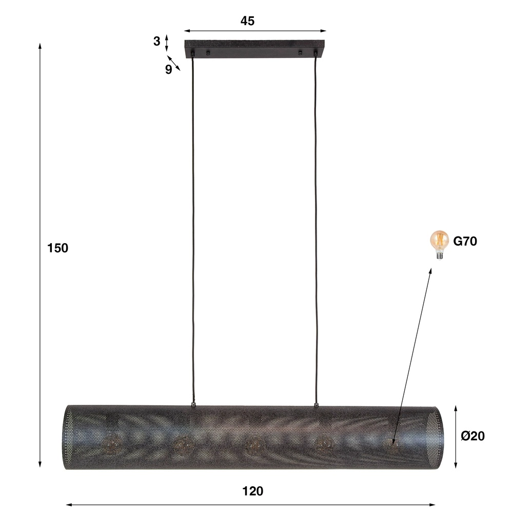 Horizontale gaas hanglamp Tubon 120cm - 5x E27 Lyora 8716803512245