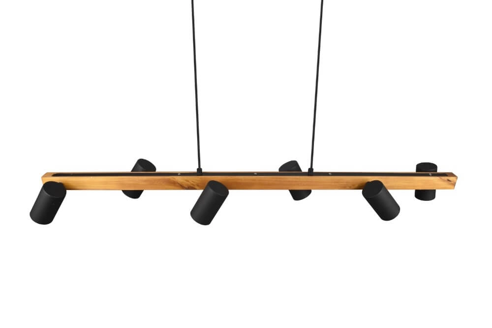 Hanglamp Marley 6-lichts zwart met hout Trio 4017807523843