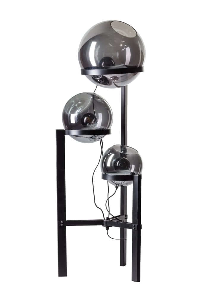 Glazen vloerlamp Orb 3-lichts zwart met spiegelglas