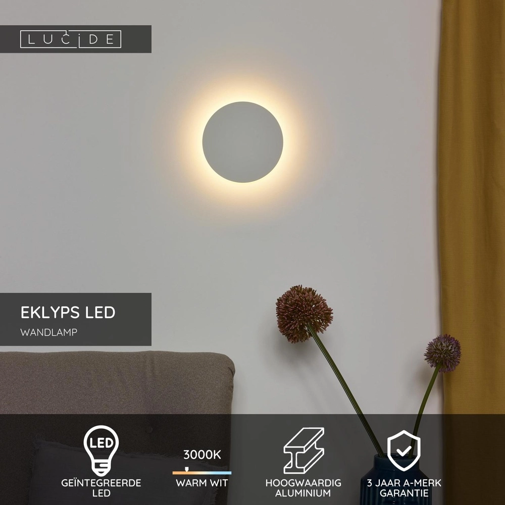 Design wandlamp Eklyps Led Ø 15cm wit Lucide 5411212460257