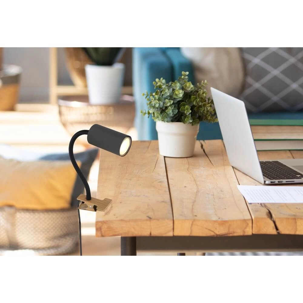 Zwarte klemlamp Robby met hout Globo 9007371436880