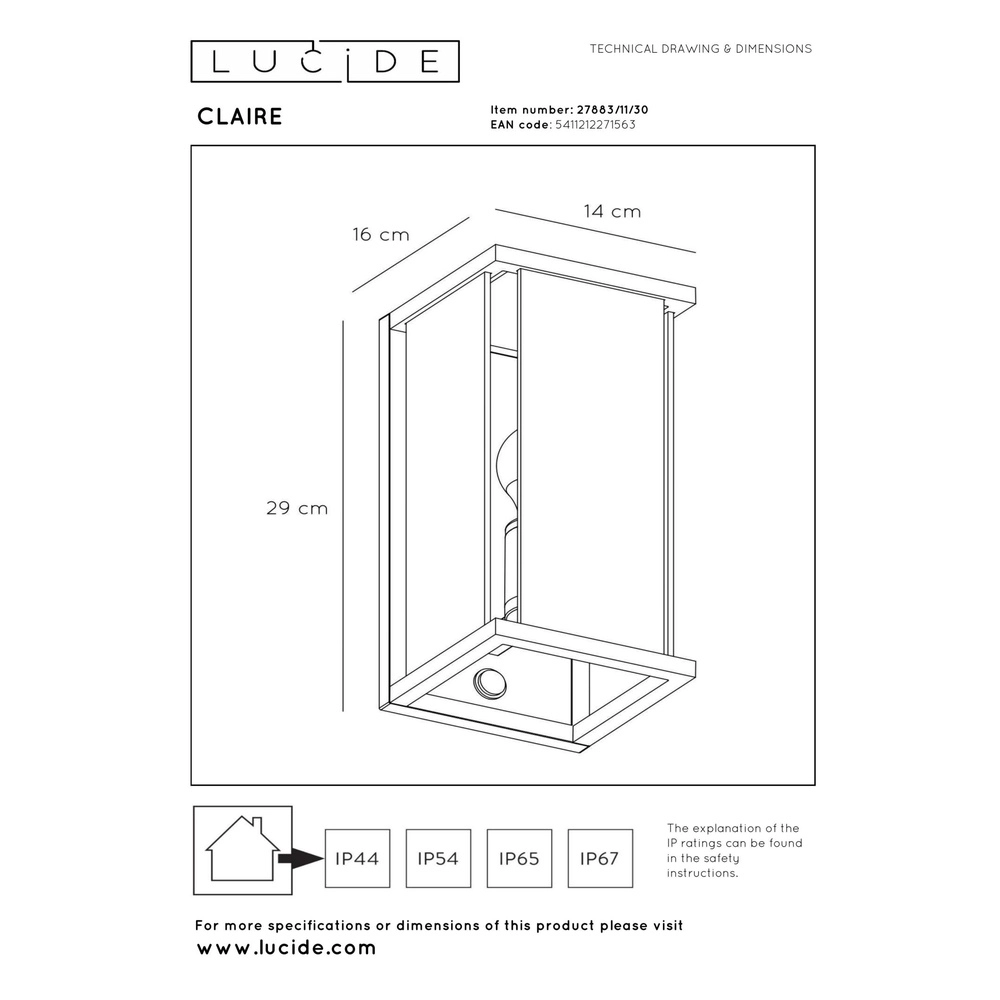 Strakke wandlamp Claire met sensor antraciet Lucide 5411212271563