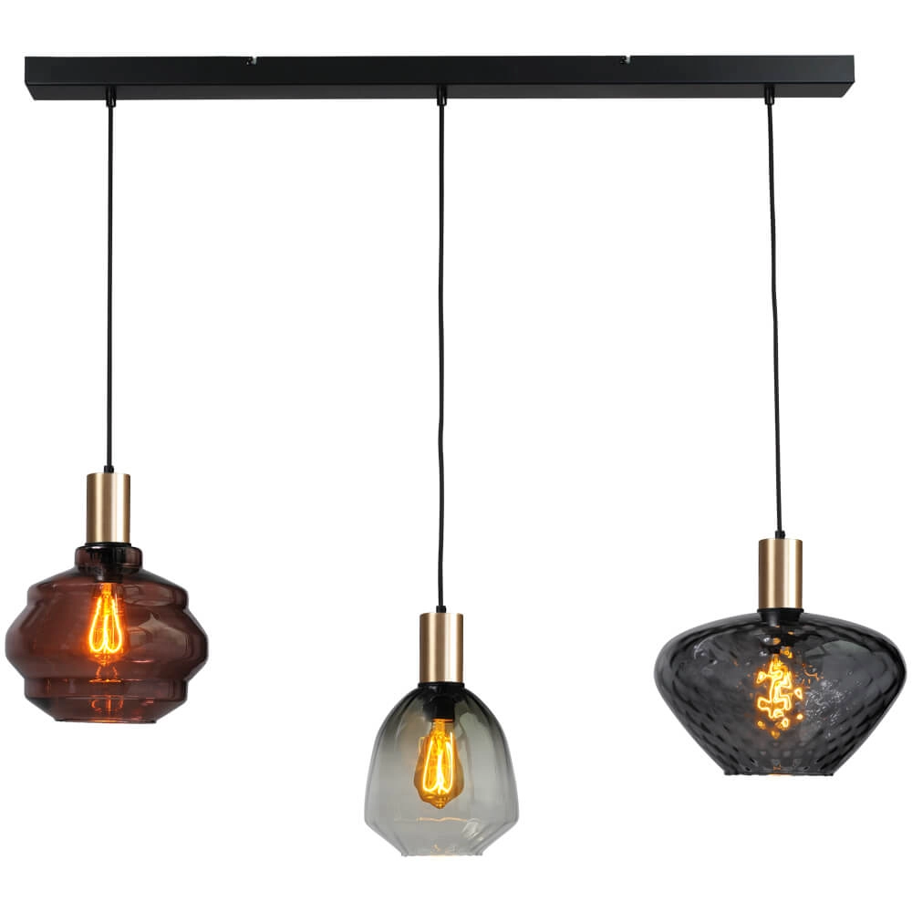 3-lichts hanglamp - goud - Porto met verschillende glazen 3-lichts hanglamp - goud - Porto met verschillende glazen