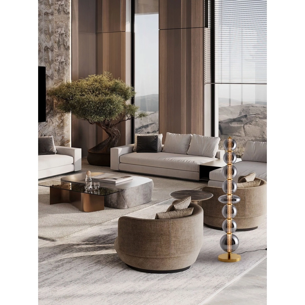 Design vloerlamp Navi goud met smoke glas