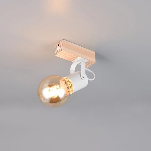 Plafondlamp Lynar wit met hout