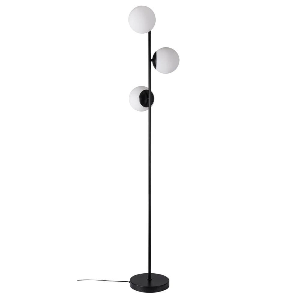 Vloerlamp Lilly 3-lichts zwart met witte bol