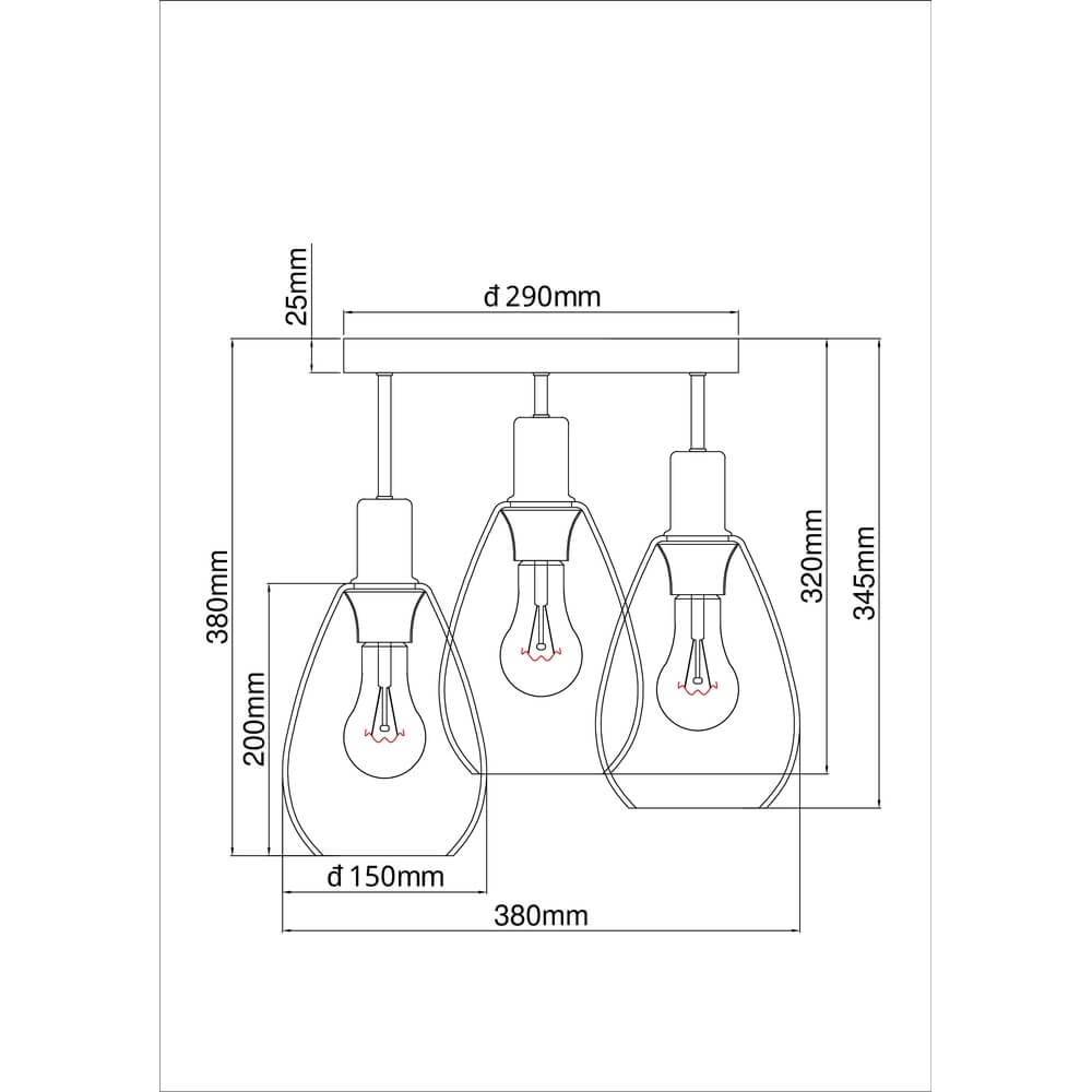 Plafondlamp Fanni 3-lichts zwart Globo 9007371442614