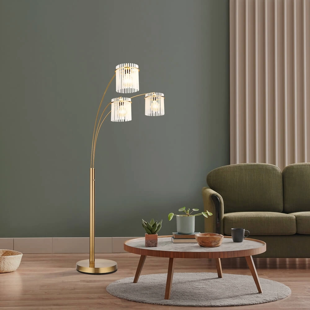 Gouden vloerlamp Gorley met glas 3-lichts Globo 9007371481019