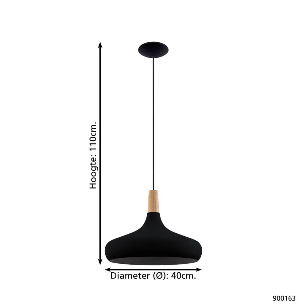Zwarte hanglamp Sabinar Ø 40cm met hout Eglo 9008606235797