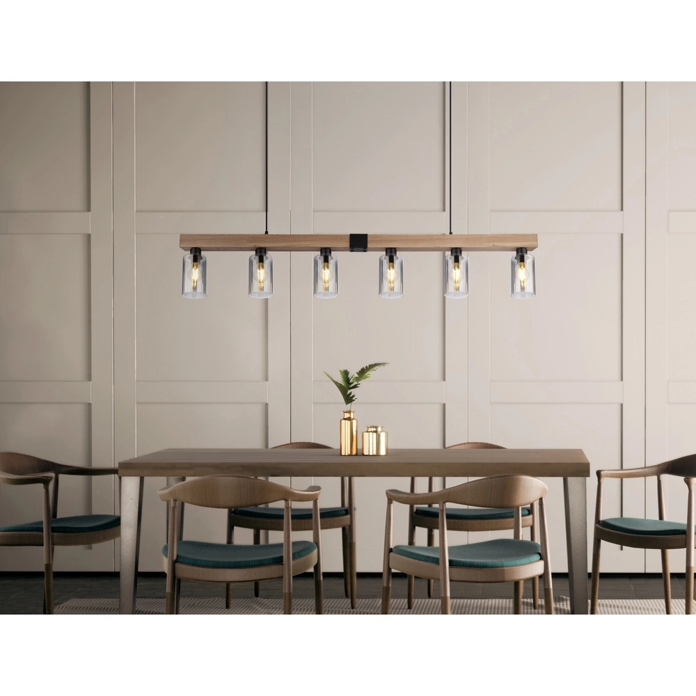Hanglamp Hadera 6-lichts zwart met smoke glas Globo 9007371443253