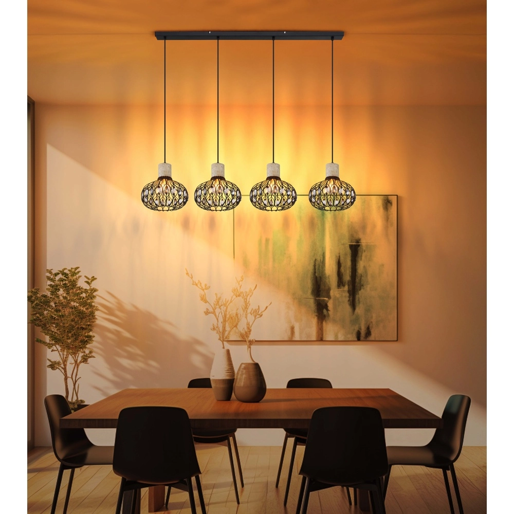 4-lichts hanglamp Dorthy landelijk zwart Globo 9007371572069