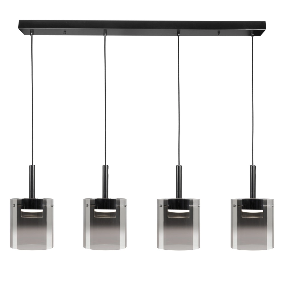 5-lichts hanglamp Salerno zwart met smoke glas
