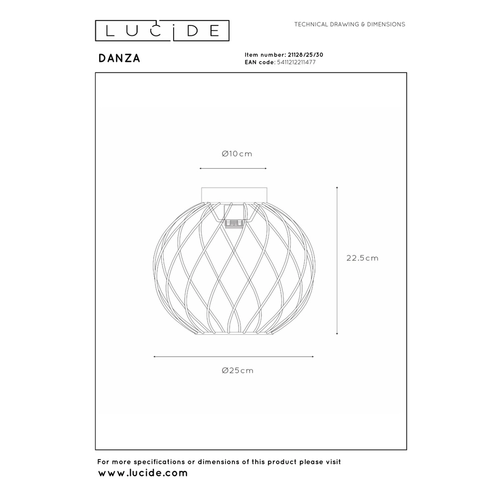Plafondlamp Danza zwart Ø 25cm Lucide 5411212211477