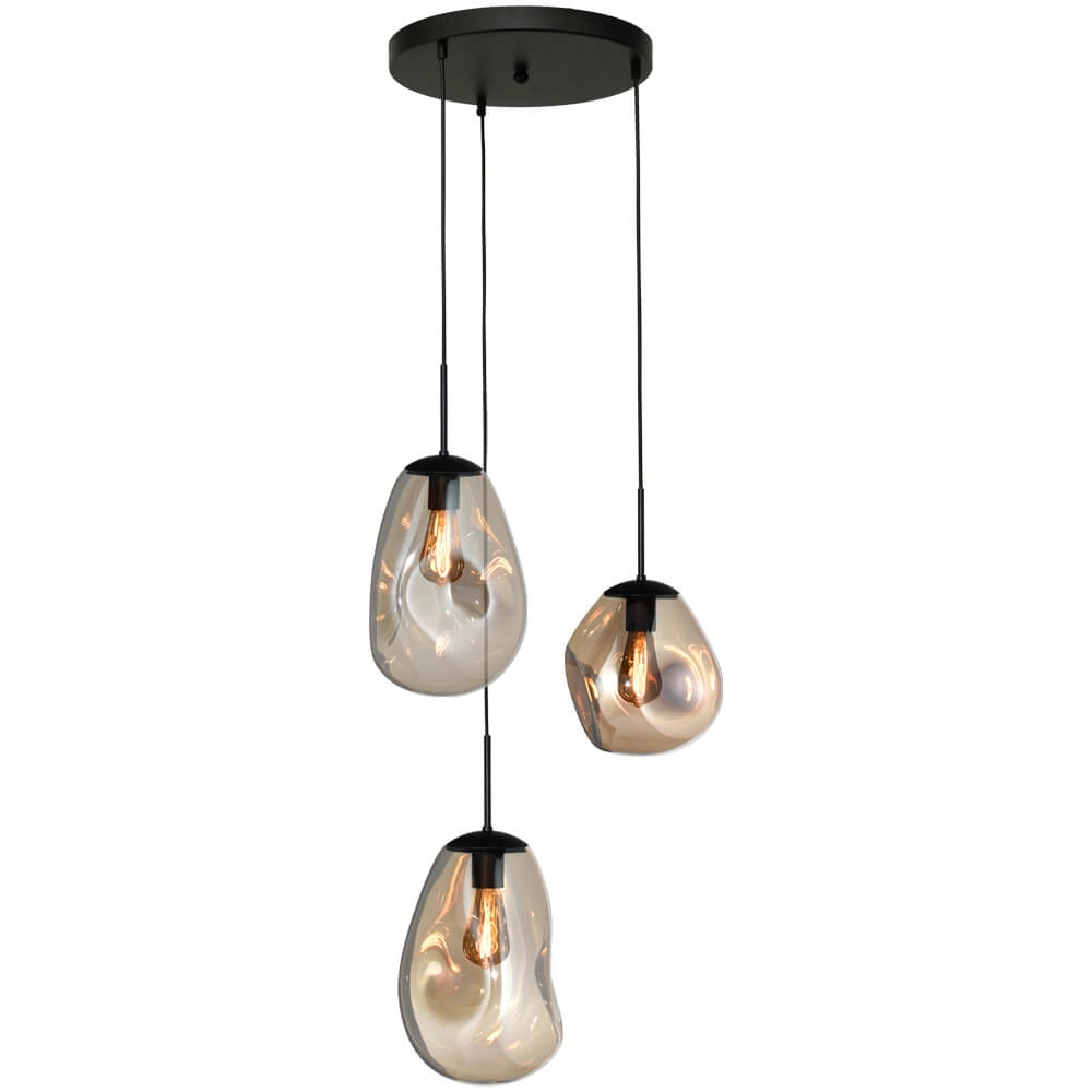 Pendel hanglamp Lava 3x goud glas