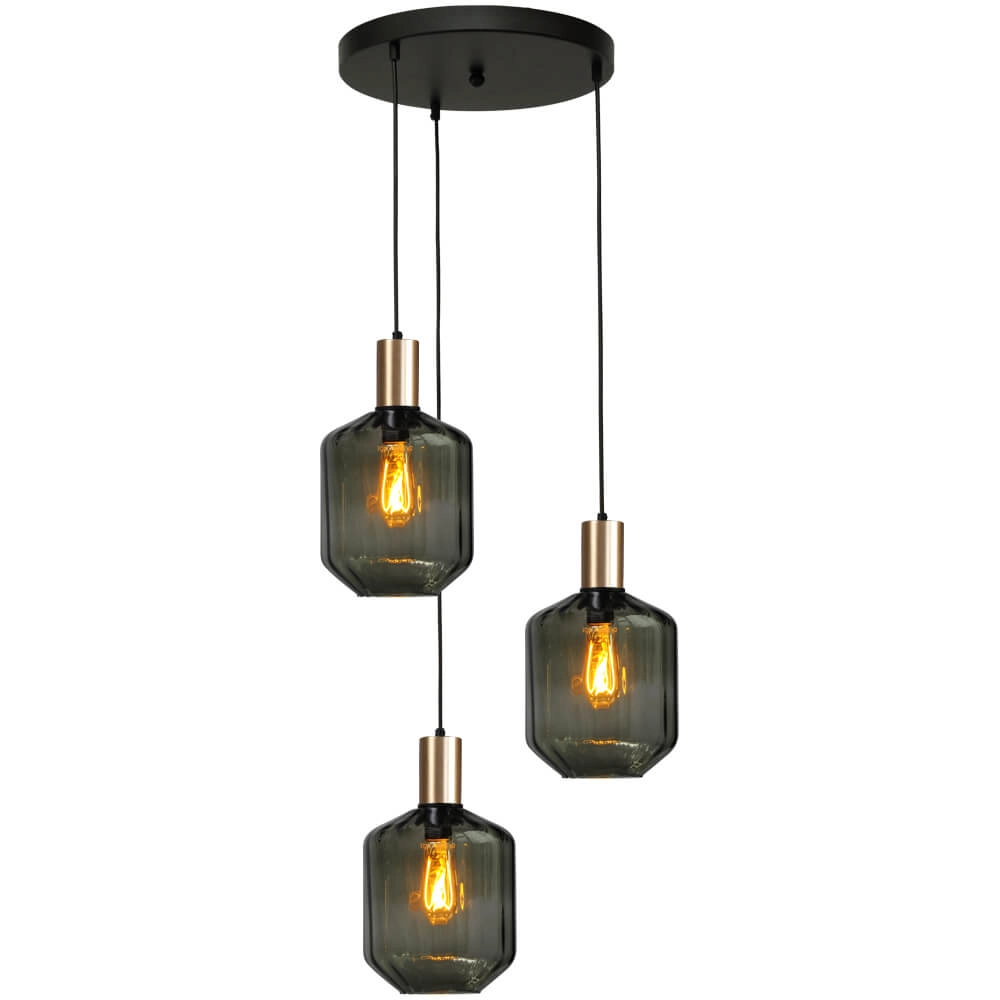 3-lichts vide hanglamp - goud - Porto met Jagger green glazen