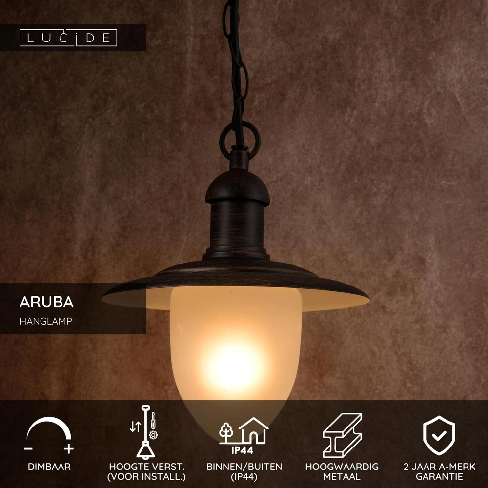 Landelijke hanglamp Aruba roestbruin Ø 25cm IP44 Lucide 5411212113511