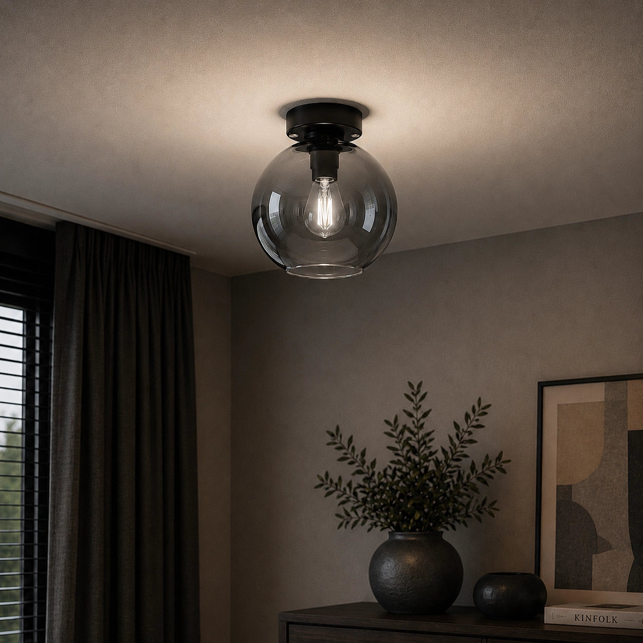 Plafondlamp Marino grijs glas Ø 25cm
